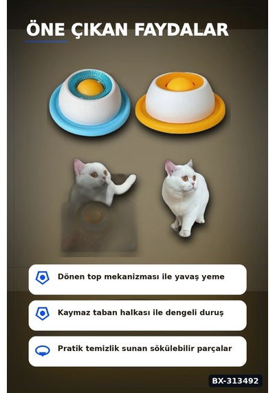 Dönen Toplu 15 Cm Yavaş Yeme Kabı - Sıvı Mama Ve Ödül İçin, Kedi Köpek Aksesuarı Bx-313492