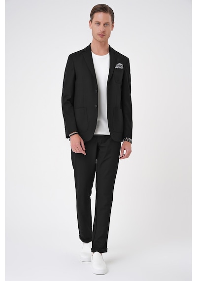 Efor Comfort Fit Mono Yaka Çift Yırtmaç Torba Cep Kendinden Desenli Casual Siyah Ceket C 706 Siyah