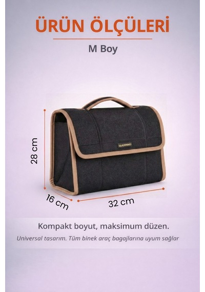 Oto Bagaj Organizer Bagaj Çantası M Boy Kaymaz Cırt Bantlı Velur Kompakt - Siyah Bej