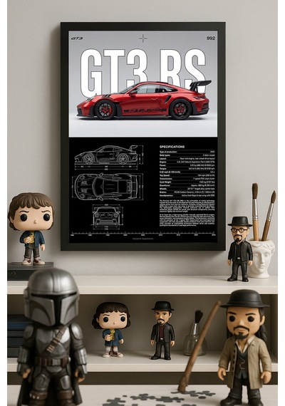 Porsche Gt3 Rs Ahşap Çerçeveli Poster, Dekoratif Araba Duvar Tablosu