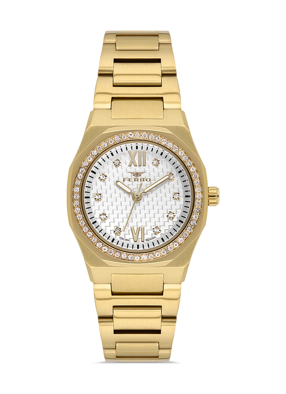Ferro Fl21616awt-b Quartz Çelik Altın Rengi Beyaz Kadran 27 Mm Kadın Kol Saati Altın