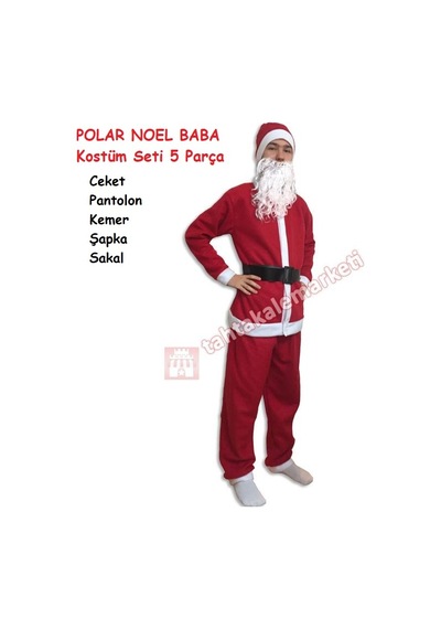 Yetişkin Polar Noel Baba Kostümü L--Xl 5 Parça