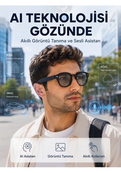 Astraltech Siyah 3 Lensli Akıllı Kamera Gözlüğü Bluetooth Görüşme Müzik Kontrolü Aı Sesli