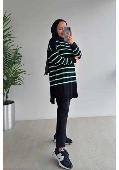 Kahijab Lady Triko Tunik - Siyah/yeşil Siyah
