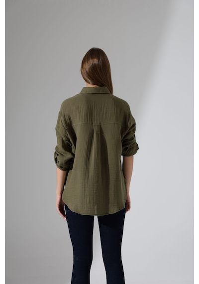 Oversize Basic Müslin Gömlek Haki