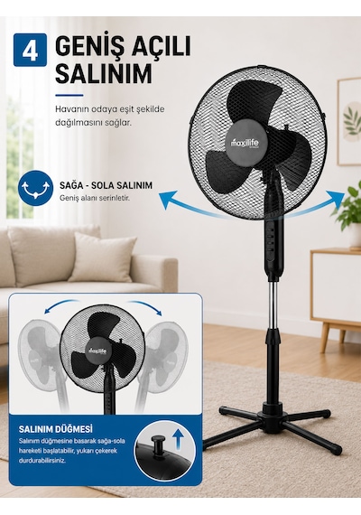 Breeze Mx-bs160 16 İnç Katlanır Ayaklı Vantilatör 45w 3 Kademeli Hız Ayarlı Metal Izgaralı Vantilatör