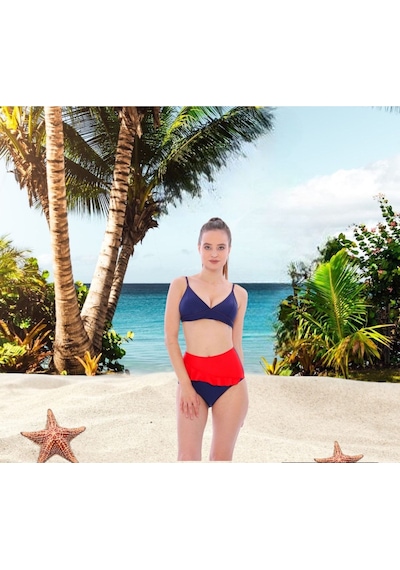 Shopiolog Kadın Volanlı Fraset Renkli Bikini Lacivert - Siyah