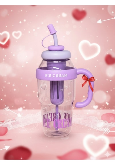 Sevgililer Günü Hediyesi Bıgmug Ice Cream Tritan Pipetli  Matara 1300 Ml Mor