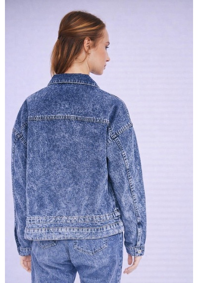 Özel Koleksiyon Bağlama Detaylı Denim Ceket Ag-3006 Koyu Mavi