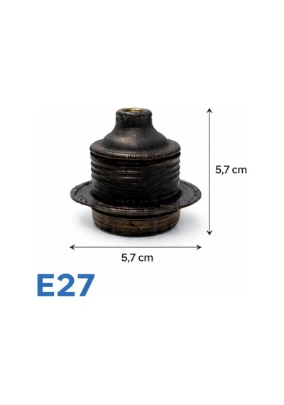 Şahnet E27 Metal Dişli Siyah Duy - Porselen İç Yapılı Vintage Lamba Duyu