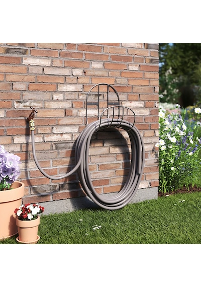 Duvara Monte Metal Hortum Askısı 25 Metre Kapasiteli Bahçe Hortumu Tutucu Ve Düzenleyici Gri 29 Cm 24.6 Cm 17.3 Cm