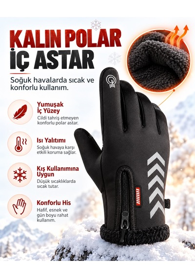 Assamoto Su Ve Rüzgar Geçirmez Softshell Unisex Siyah Renk Scooter, Bisiklet-motosiklet Eldiveni Dokunmatik Özellikli Kışlık Eldiven