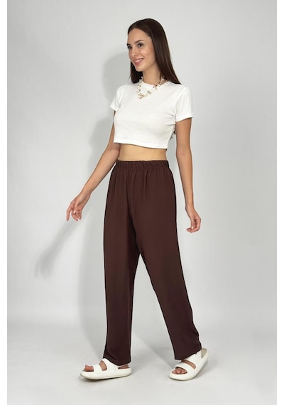 Kadın Beli Lastikli Ayrobin Eşofman Pantolon Kahve