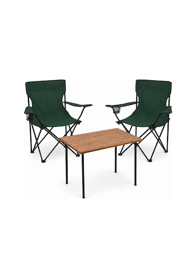 2 Sandalyeli Katlanır Kamp Masa Sandalye Seti 60x45 Cm 3 Parça Yeşil - Kahverengi