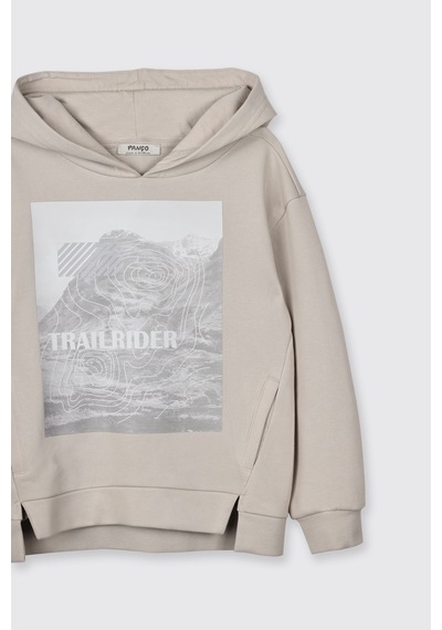 Panço Erkek Çocuk Kapüşonlu Taş Sweatshirt Gri