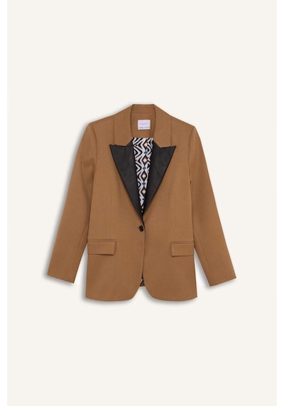 Defacto Sorbe x DeFacto Oversize Geniş Kalıp Ceket Yaka Suni Deri Detaylı Düğmeli Blazer Ceket D9887AX24AU Haki