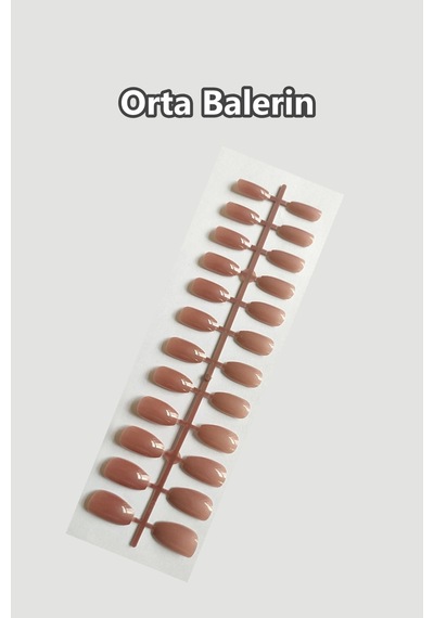 24 Adet Renkli Balerin Takma Tırnak Orta Uzun 309 Bronz Rengi