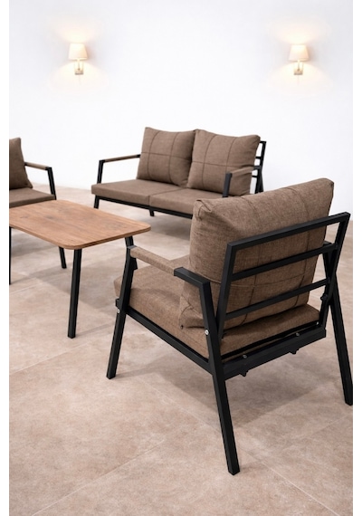 Mb Garden Furnıture Dream Balkon, Bahçe Takımı, Cafe, Metal Kanepe, Koltuk Takımı, Bahçe Mobilyası, 2+1+1 Sehpalı Kahverengi