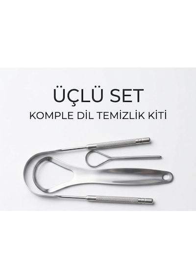 Paslanmaz Çelik Dil Temizleyici Ve Sıyırıcı 3 Parça Orta Sertlikte Fırça Kılı