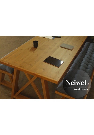 Neiwel Bues Doğal Ahşap Banklı Toplantı Masasıı x 100 x 280 Açık Ceviz