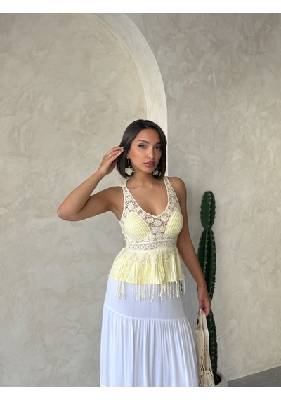 Verymoda Güpür Detaylı Askılı Bluz D2892 Sari
