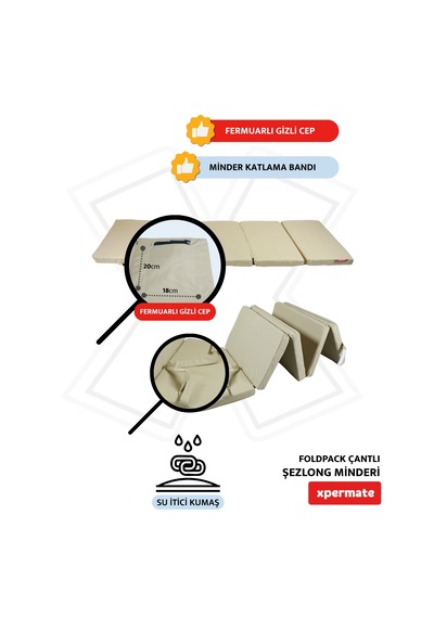 Xpermate Katlanır Şezlong Minderi Çantalı Cepli Foldpack 30x60x25