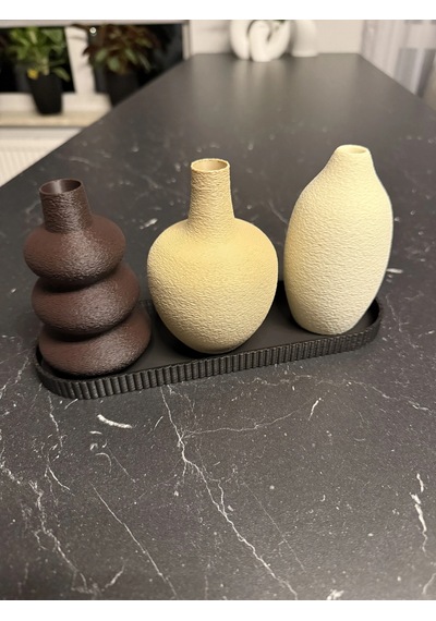 3d Baskı 3lü Dekoratif Vazo Seti Ve Sunum Tepsisi - Modern Minimalist Masa Dekoru Çok Renkli