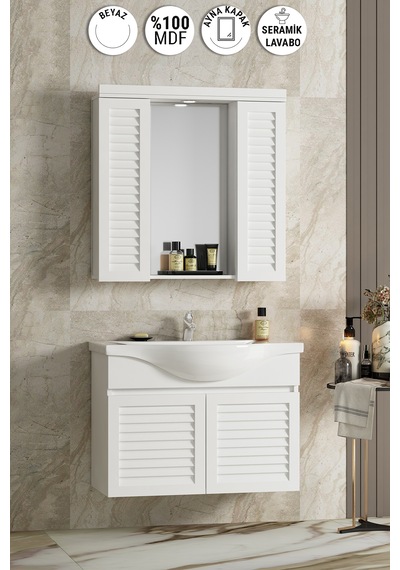 Lilyum 80 Cm Beyaz Mdf Panjurlu Asma Banyo Dolabı Takımı Beyaz Lilyum 80 Cm Beyaz Mdf Panjurlu Asma Banyo Dolabı Takımı Beyaz