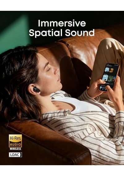 Soundcore Liberty Buds Bluetooth Kulaklık, Yarı Kulak İçi Tasarım, Gerçek Zamanlı Uyarlanabilir Gürültü Engelleme, Hızlı Şarj, Çeviri, 30 Saat Çalma Süresi, Siyah - D1200