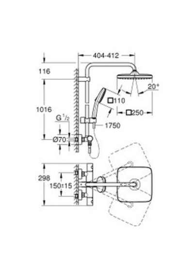Grohe Tempesta System 250 Cube Duvara Monte Termostatik Bataryalı Duş Sistemi - 26689001 Krom