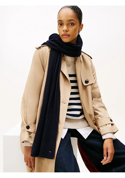 Tommy Hilfiger Th Flag Fluffy Scarf Kadın Mavi Atkı - Aw0aw17787
