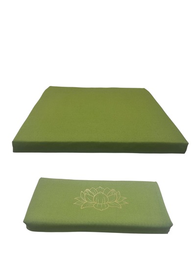 60x60 Meditasyon Minderi Seti İkili Yoga Meditasyon Minderi Lotus Çiçeği Baskılı Meditasyon Minderi Yeşil