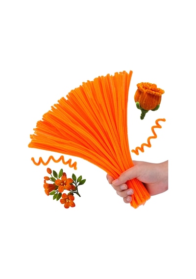25'li Turuncu Renkli Şönil, Eğitici Şönil Seti, Tüylü Tel, 30 Cm, Peluş Tel
