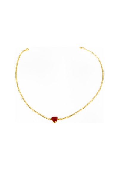 Renkli Taşlı Kalpli Su Yolu Zincirli Gümüş Choker Rose Gold