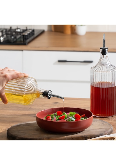 Porsima Viking 18113 2li 1000 Ml Cam Şişe Yağlık Sirkelik Çift Kapaklı Gümüş Gümüş