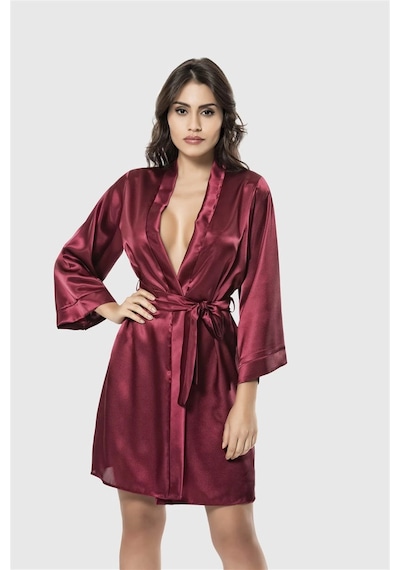 Litae Herşeytrend Bordo Kısa Saten Sabahlık Bordo