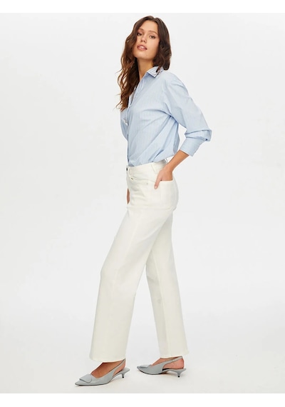 Faik Sönmez Wide Leg Fit Likralı Kadın Jean Pantolon W26jpn011 Ekru