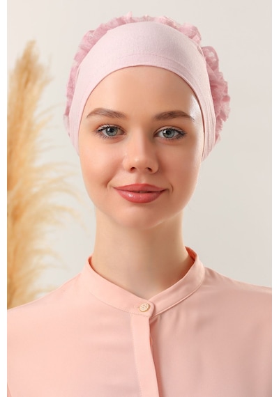 Melodi Scarf Tesettür Fırfırlı Bone Pudra Pudra