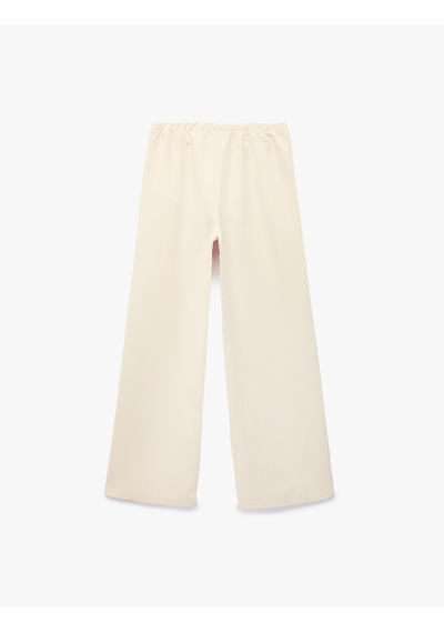 Koton Düğmeli Modal Karışımlı Geniş Paça Pantolon Bej 6skg40010aw Ekru