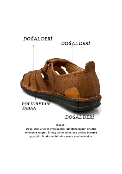 Sermoda %100 Hakiki Deri Burnu Kapalı Erkek Sandalet Şırıngıl Taba