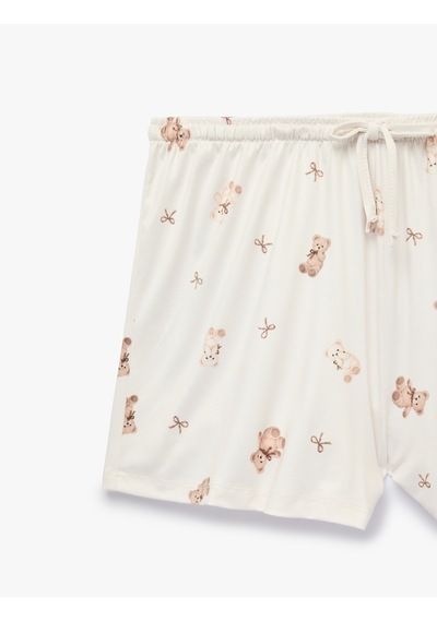 Koton Dantel Detaylı Rahat Kesim Ayıcık Baskılı Şort Pijama Altı Bej Desenli 7wlk80013mk Ekru