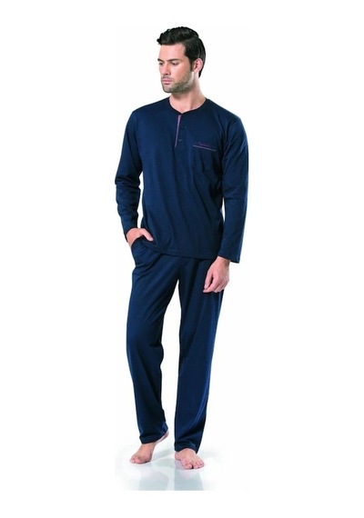 Pierre Cardin 5454 Kutulu Uzun Kol Erkek Pijama Takımı Lacivert