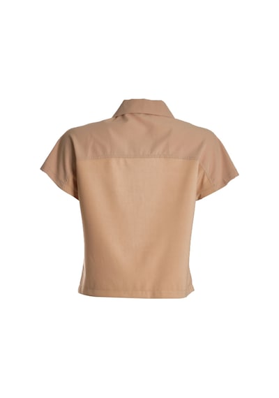 Ysatis Minimalist Günlük Crop Yelek - Kısa Kol Fermuarlı Bej