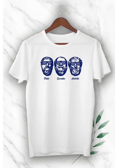 Flood Of Style Unısex Beyaz Filozof Plato Socrates Aristo Baskılı Tişört