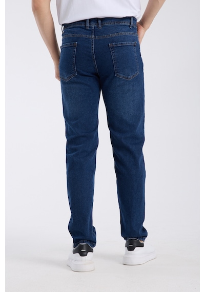 Erkek Pantolon Mavi Regular Fit Fermuarlı Jeans Mavi