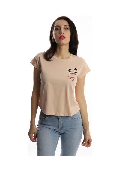 Kadın Game Over Kedi Baskılı Tişört Bej