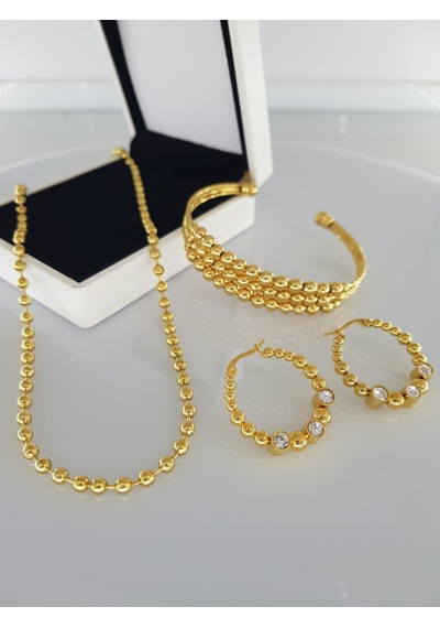 Güzellik Kararmaz Gold Çelik Takı Seti Gümüş - Rose Gold