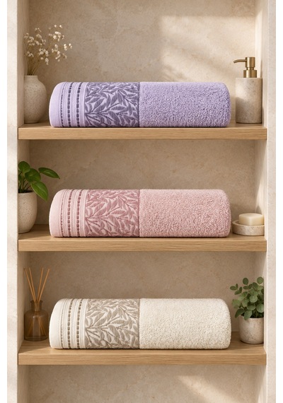 Botanical Garden Yaprak Desenli El Yüz Havlusu 50x90 Cm 3 Lü Set %100 Pamuk - Velvet Lilac Çok Renkli