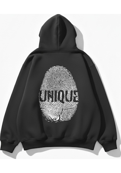 Uyguntarz Unisex Yumuşak Dokulu Unique Fingerprint Baskılı Tasarım Oversize 3 İplik Hoodie Sweatshirt Gri