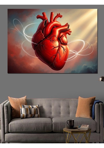 Ahşap Tablo Kan Kırmızısı Anatomik Kalp Tablosu